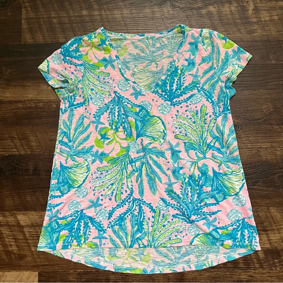 Lilly Pulitzer Other - Lilly Pulitzer Etta V neck pink blue neon colorful coral sea theme shirt small